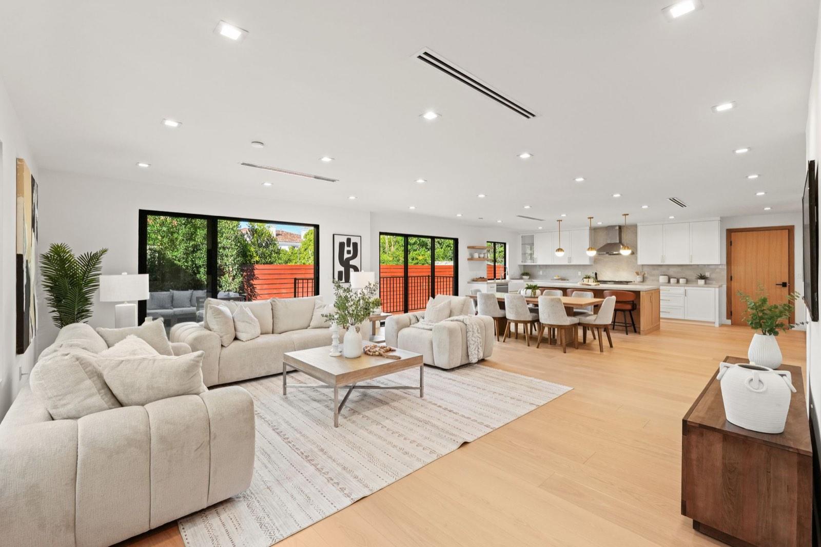 Open-plan sightline from the living room through to the kitchen