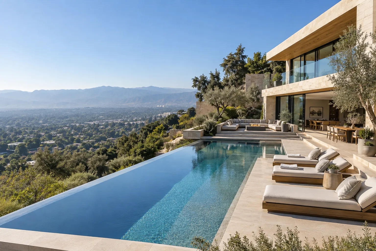 Illustrative image of a Los Angeles hillside residence with a valley view—not a listing.